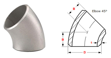 ASME B16.9 Buttweld 45° Long Radius Elbow Dimensions