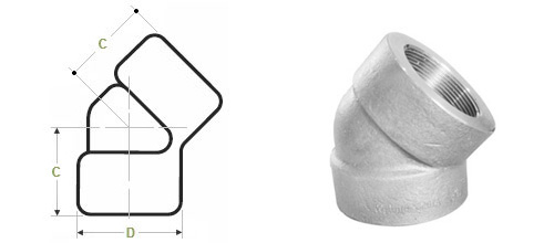 ASME B16.9 Threaded / Screwed 45 Deg Elbows Dimensions