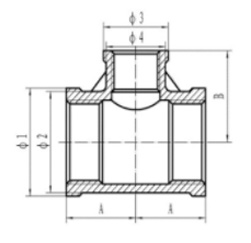 ASME B16.9 Threaded / Screwed Unequal Tee Dimensions